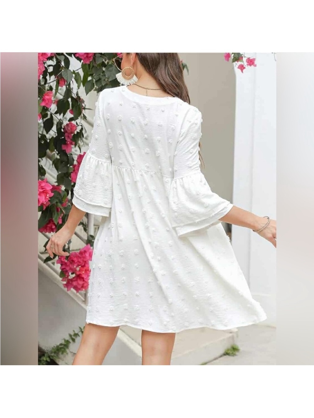 LYHNMW Summer Women's Dresses Casual Cute V Neck Bell Sleeve Beach Dresses Loose